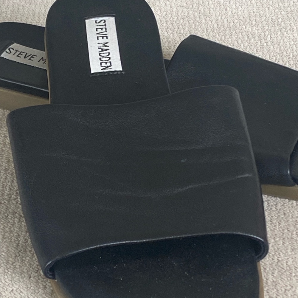 Steve Madden Black Leather Slides